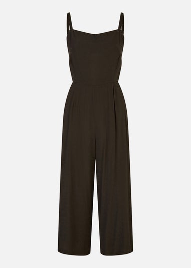 Yumi Black Viscose Tie Back Jumpsuit With Pockets