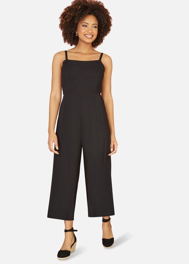 Yumi Black Viscose Tie Back Jumpsuit With Pockets