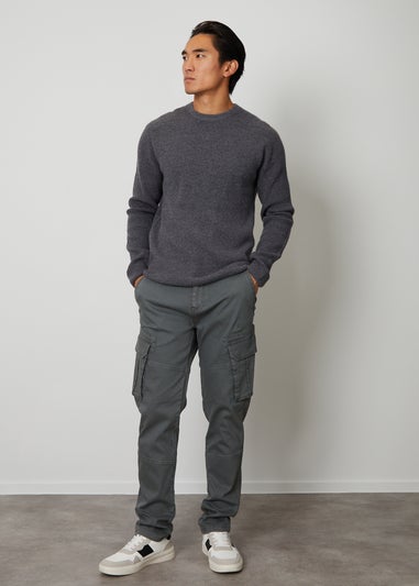 Threadbare Grey Cotton Cargo Pocket Trousers With Stretch