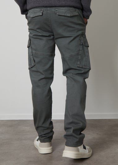 Threadbare Grey Cotton Cargo Pocket Trousers With Stretch