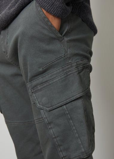 Threadbare Grey Cotton Cargo Pocket Trousers With Stretch