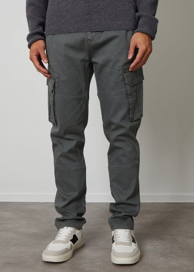 Threadbare Grey Cotton Cargo Pocket Trousers With Stretch