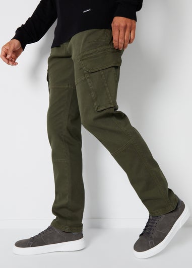 Threadbare Khaki Cotton Cargo Pocket Trousers With Stretch