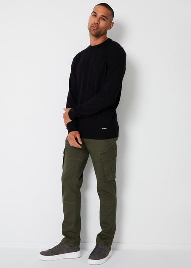 Threadbare Khaki Cotton Cargo Pocket Trousers With Stretch