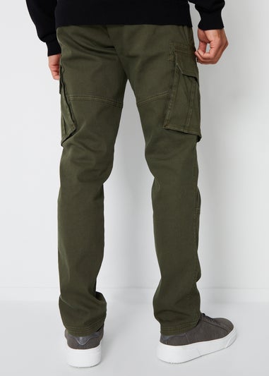 Threadbare Khaki Cotton Cargo Pocket Trousers With Stretch