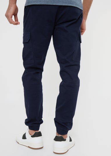 Threadbare Navy Cotton Jogger Style Cargo Trousers With Stretch