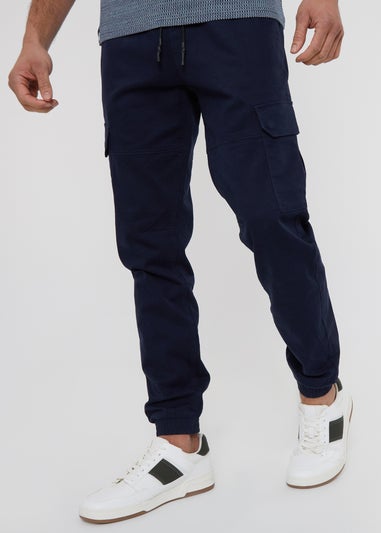 Threadbare Navy Cotton Jogger Style Cargo Trousers With Stretch