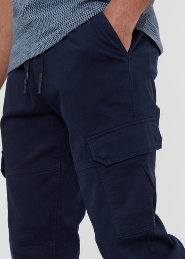 Threadbare Navy Cotton Jogger Style Cargo Trousers With Stretch