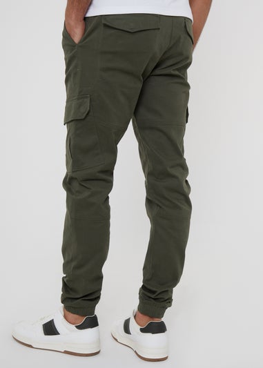 Threadbare Khaki Cotton Jogger Style Cargo Trousers With Stretch