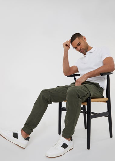 Threadbare Khaki Cotton Jogger Style Cargo Trousers With Stretch