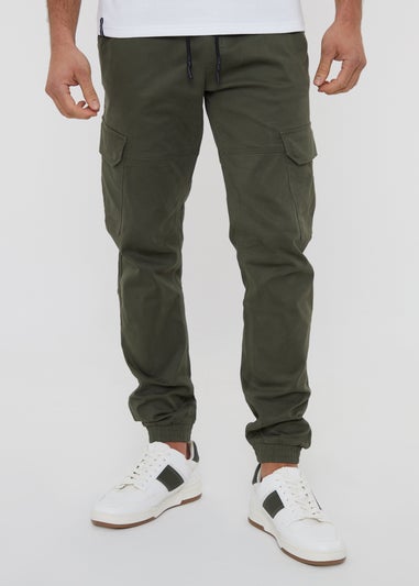 Threadbare Khaki Belfast Cotton Jogger Style Cargo Trousers With Stretch