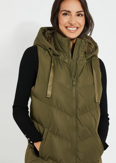 Threadbare Khaki Vamp Longline Padded Gilet