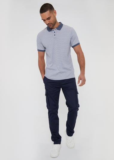 Threadbare Navy Cotton Cargo Pocket Chino Trousers With Stretch