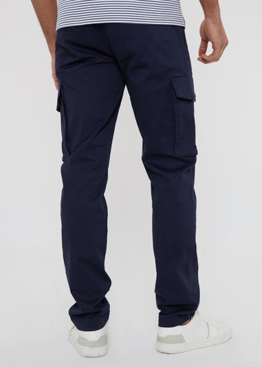 Threadbare Navy Cotton Cargo Pocket Chino Trousers With Stretch