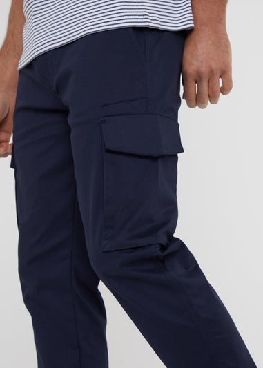 Threadbare Navy Cotton Cargo Pocket Chino Trousers With Stretch