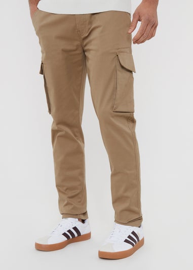 Threadbare Stone Couturo Cotton Cargo Pocket Chino Trousers With Stretch