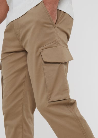 Threadbare Stone Couturo Cotton Cargo Pocket Chino Trousers With Stretch