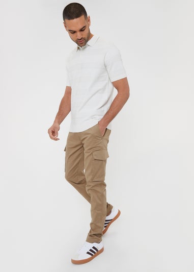 Threadbare Stone Couturo Cotton Cargo Pocket Chino Trousers With Stretch