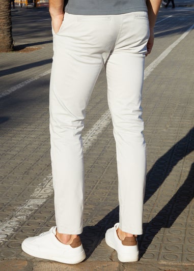 Threadbare White Cotton Regular Fit Chino Trousers with Stretch