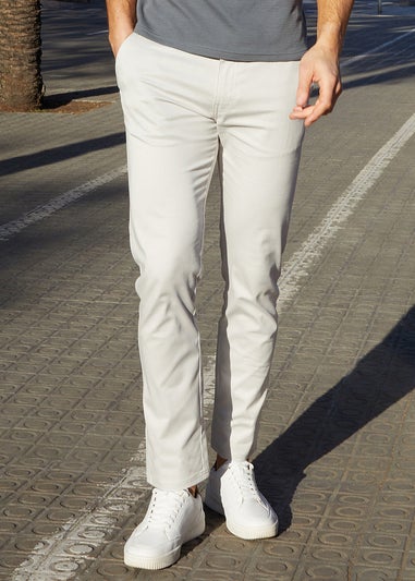 Threadbare White Cotton Regular Fit Chino Trousers with Stretch