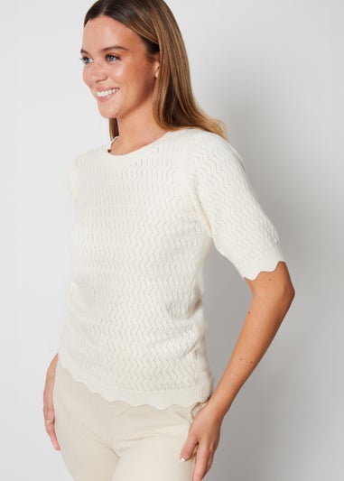 Threadbare Stone Auckland Pointelle Knitted T-Shirt