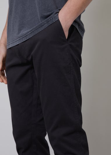 Threadbare Black Cotton Slim Fit Chino Trousers With Stretch