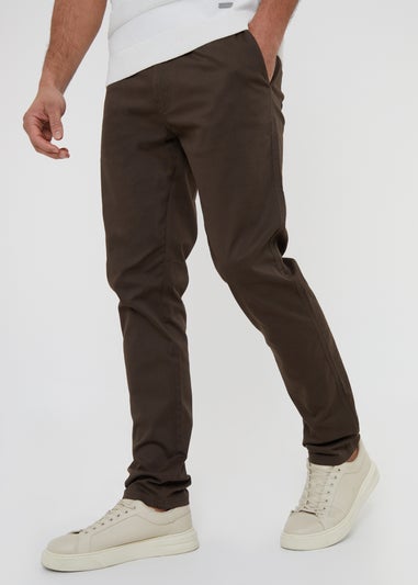 Threadbare Chocolate Castello Cotton Slim Fit Chino Trousers With Stretch