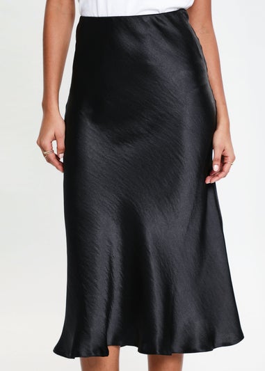 Threadbare Black Marie Satin Midi Skirt