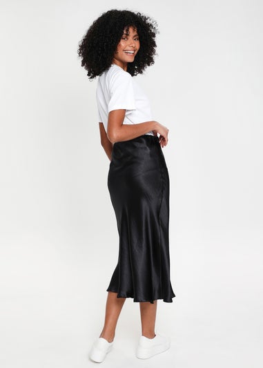 Threadbare Black Marie Satin Midi Skirt