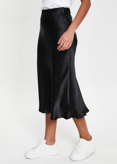 Threadbare Black Marie Satin Midi Skirt