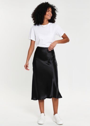 Threadbare Black Marie Satin Midi Skirt