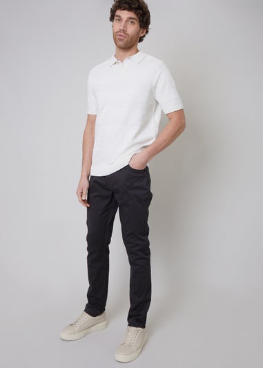 Threadbare Black Ego Cotton Slim Fit Chino Trousers With Stretch