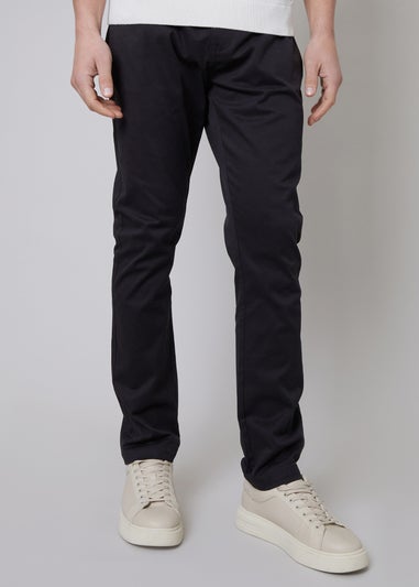 Threadbare Black Ego Cotton Slim Fit Chino Trousers With Stretch