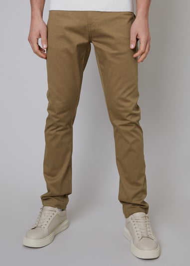 Threadbare Brown Ego Cotton Slim Fit Chino Trousers With Stretch