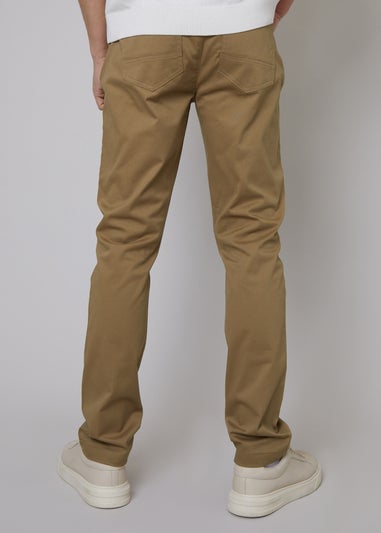 Threadbare Brown Ego Cotton Slim Fit Chino Trousers With Stretch