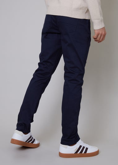 Threadbare Navy Ego Cotton Slim Fit Chino Trousers With Stretch