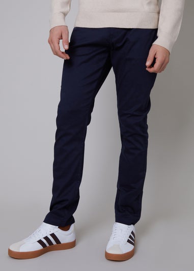 Threadbare Navy Ego Cotton Slim Fit Chino Trousers With Stretch