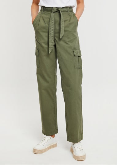 Threadbare Khaki Straight Leg Cotton Mandy Cargo Trousers