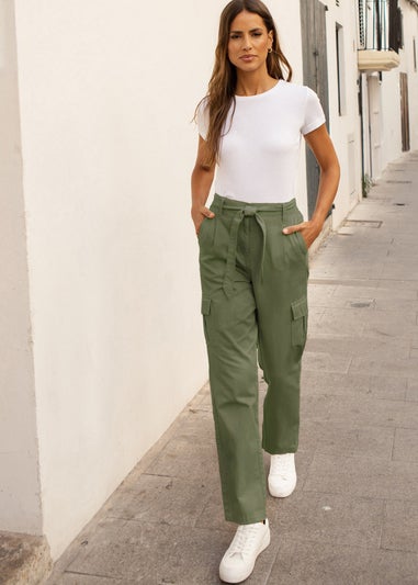 Threadbare Khaki Straight Leg Cotton Mandy Cargo Trousers