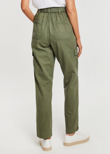 Threadbare Khaki Straight Leg Cotton Mandy Cargo Trousers