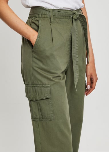 Threadbare Khaki Straight Leg Cotton Mandy Cargo Trousers