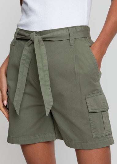 Threadbare Khaki Cotton Smile Belted Cargo Shorts