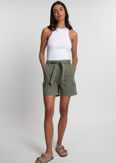 Threadbare Khaki Cotton Smile Belted Cargo Shorts