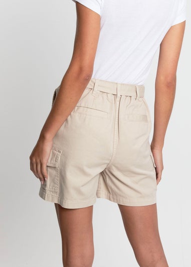 Threadbare Stone Cotton Smile Belted Cargo Shorts