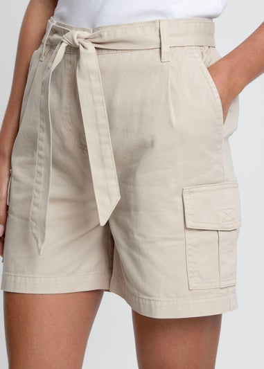 Threadbare Stone Cotton Smile Belted Cargo Shorts