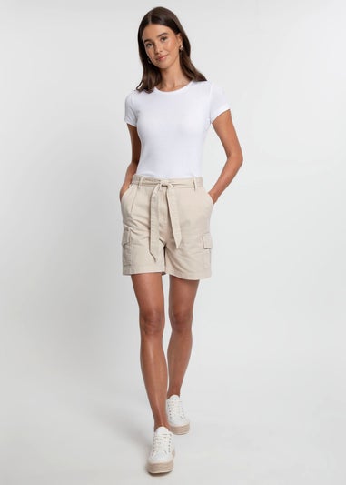 Threadbare Stone Cotton Smile Belted Cargo Shorts