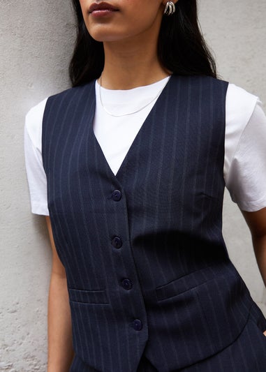 Threadbare Navy King Fitted Tailored Waistcoat