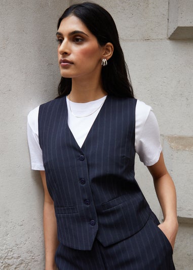 Threadbare Navy King Fitted Tailored Waistcoat