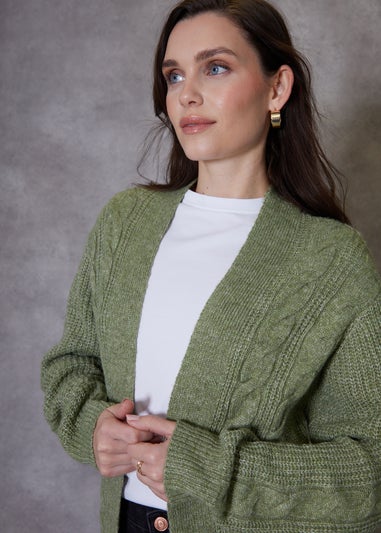 Threadbare Green Curve Rozanna Cable Knit Cardigan