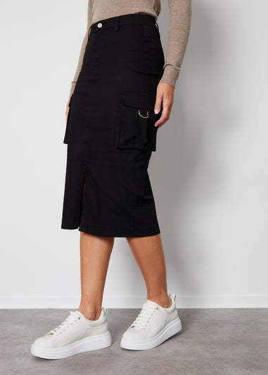 Threadbare Black Alpha Cargo Midi Skirt